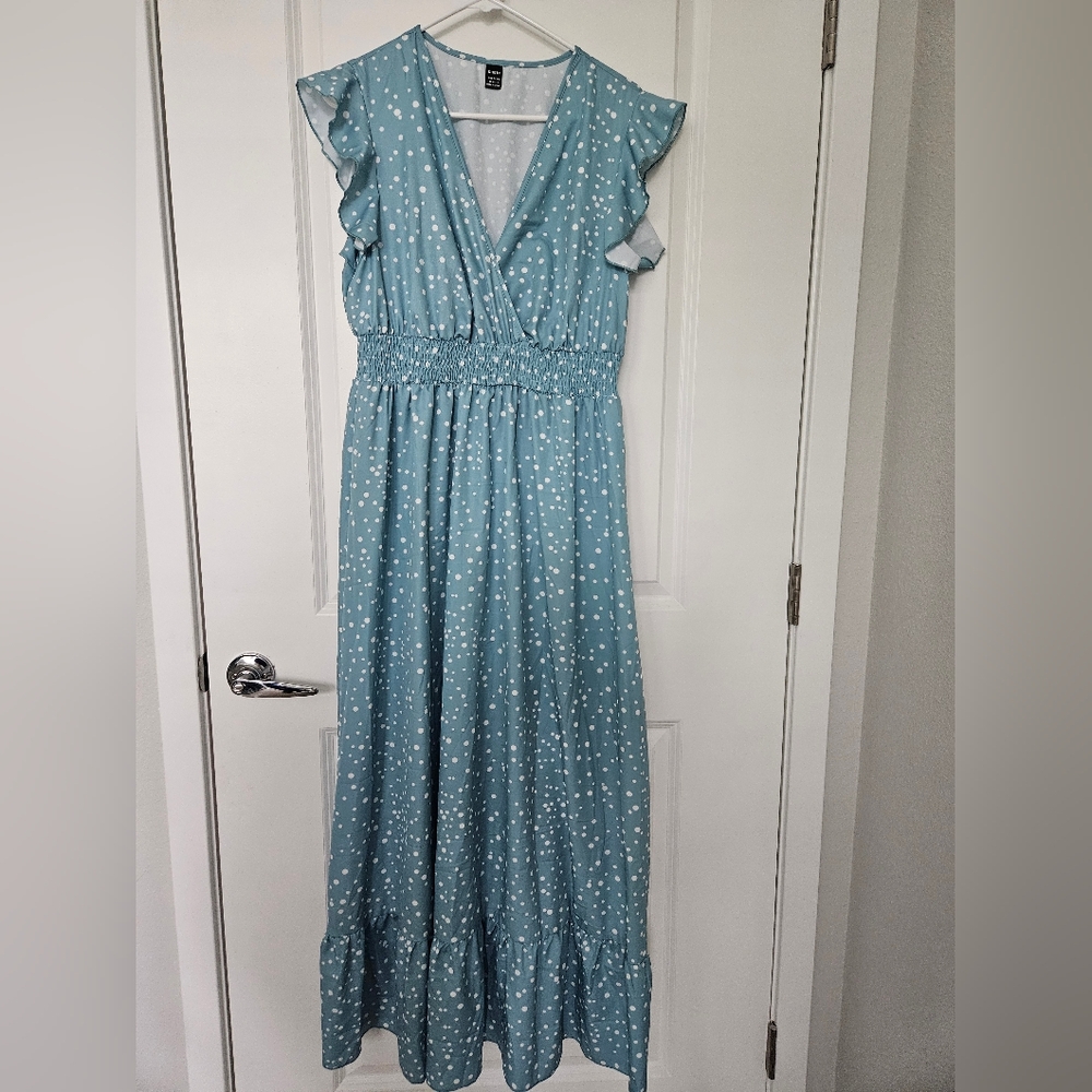 SHEIN Blue Maxi Dress with White Polka Dots